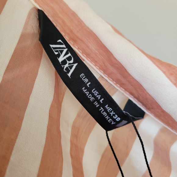 BNWT ZARA cream and copper coloured striped organza button up dress shirt - Picture 5 of 7